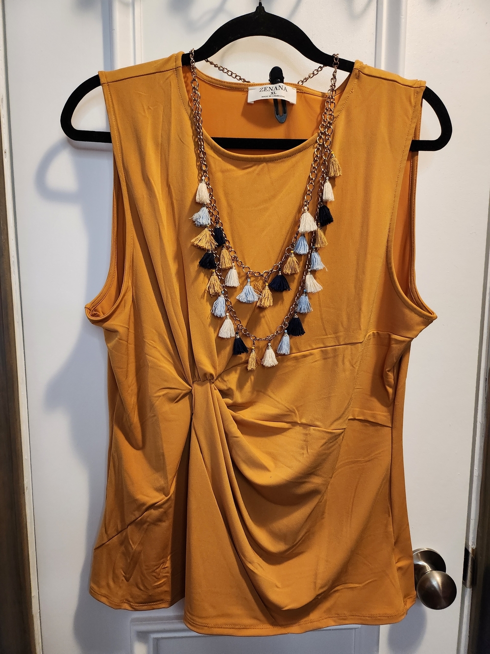 Zenana Outfitters Mustard Twist-Front Sleeveless Tank W/ Necklace Nwot